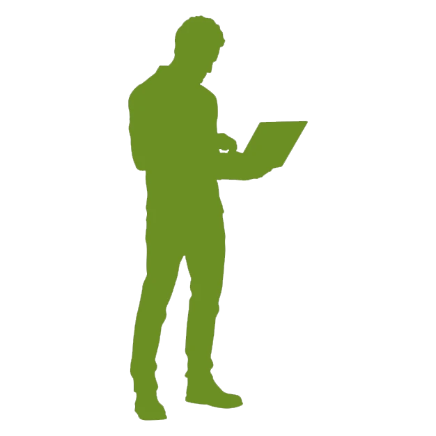 silhouette of a man standing with a laptop